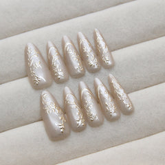 Golden 3D Flower Cat Eye Gradient（Handmade press on nails）/10Pcs Stiletto Nails