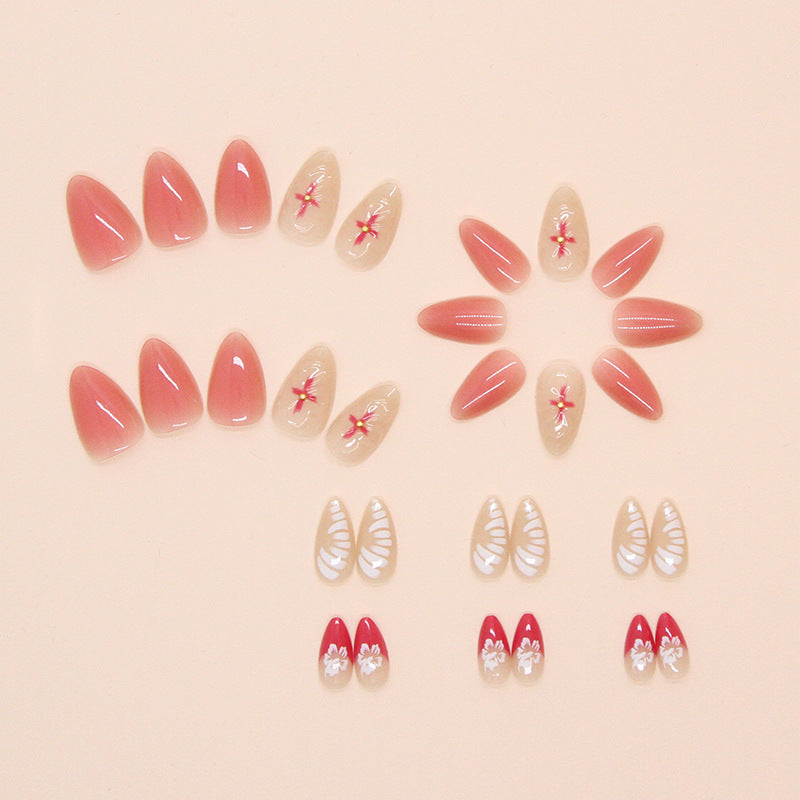 Blush 3D Flowers Pink Press on Nails 24Pcs Short Almond Nails