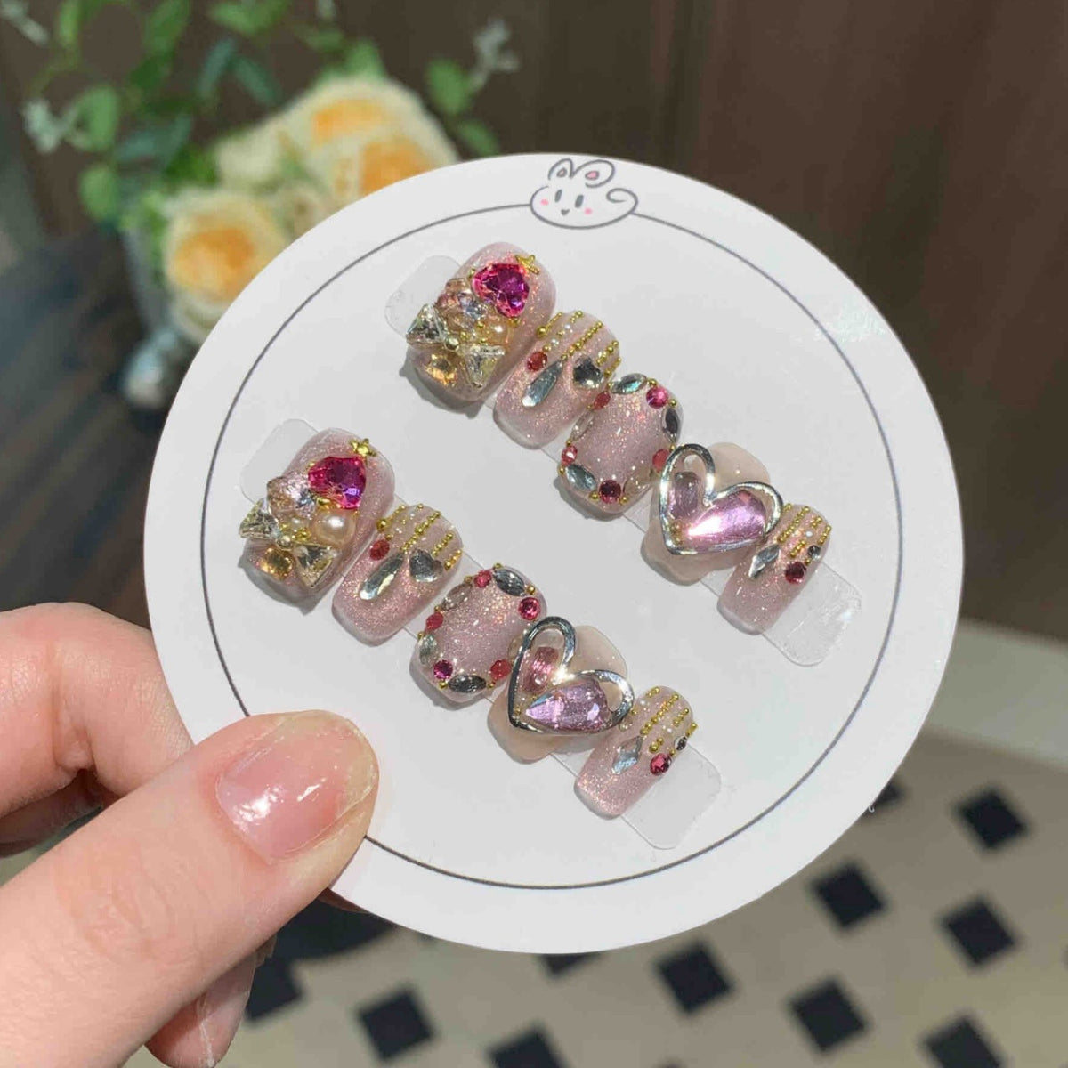 Diamond Wreath Cat Eye Handmade press on Nails / 10Pcs Squoval  Nails