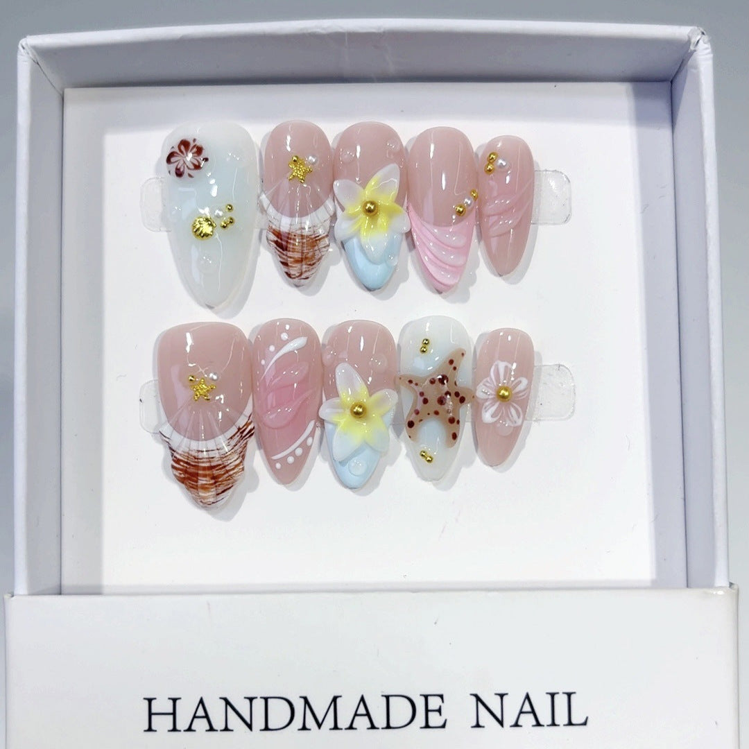 Barbie Embossed（Handmade press on nails）/10Pcs Almond Nails