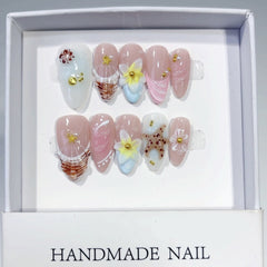 Barbie Embossed（Handmade press on nails）/10Pcs Almond Nails