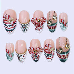 Gold Bell Candy Presson on Nails 10Pcs Medium Almond Nails