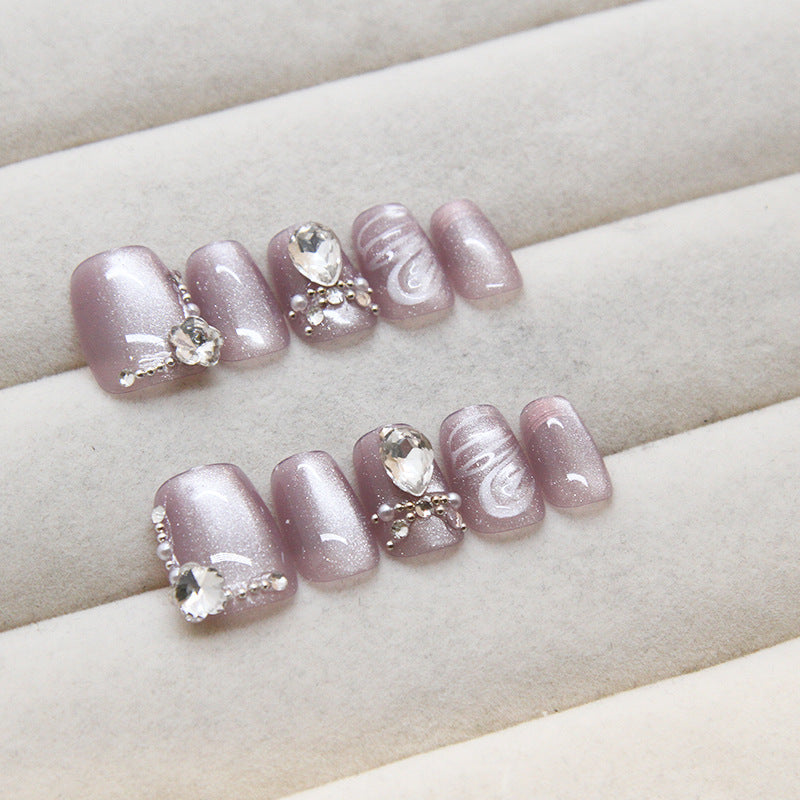 Diamond Swan Cat Eye Gradient（Handmade press on nails）/10Pcs Squoval  Nails