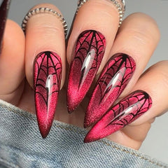 Cat Eye Spider Web Press on Nails 24Pcs Medium Almond Nails  