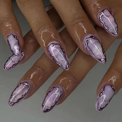 Purple Ripples Press on Nails 24Pcs Medium Almond Nails