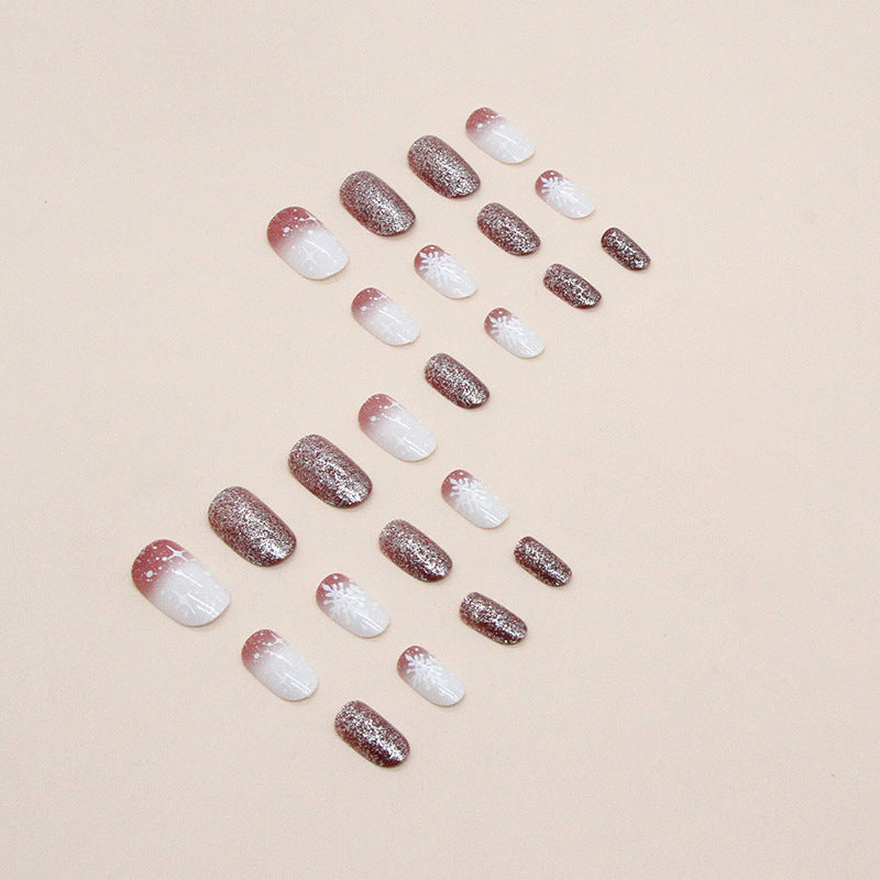 Snowflake Gradient Color Press on Nails 24Pcs Medium Oval Nails