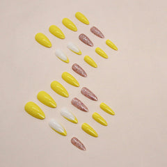 Shining Yellow Press on Nails 24Pcs Medium Almond Nails