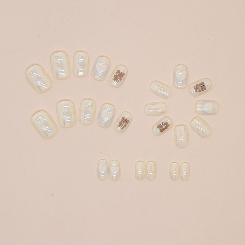 Bear（Handmade Press On Nails）/24Pcs  Short Children Nails