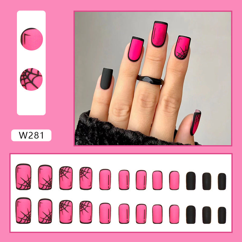 Comic Spider Web Press on Nails 24Pcs Medium Squoval Nails  