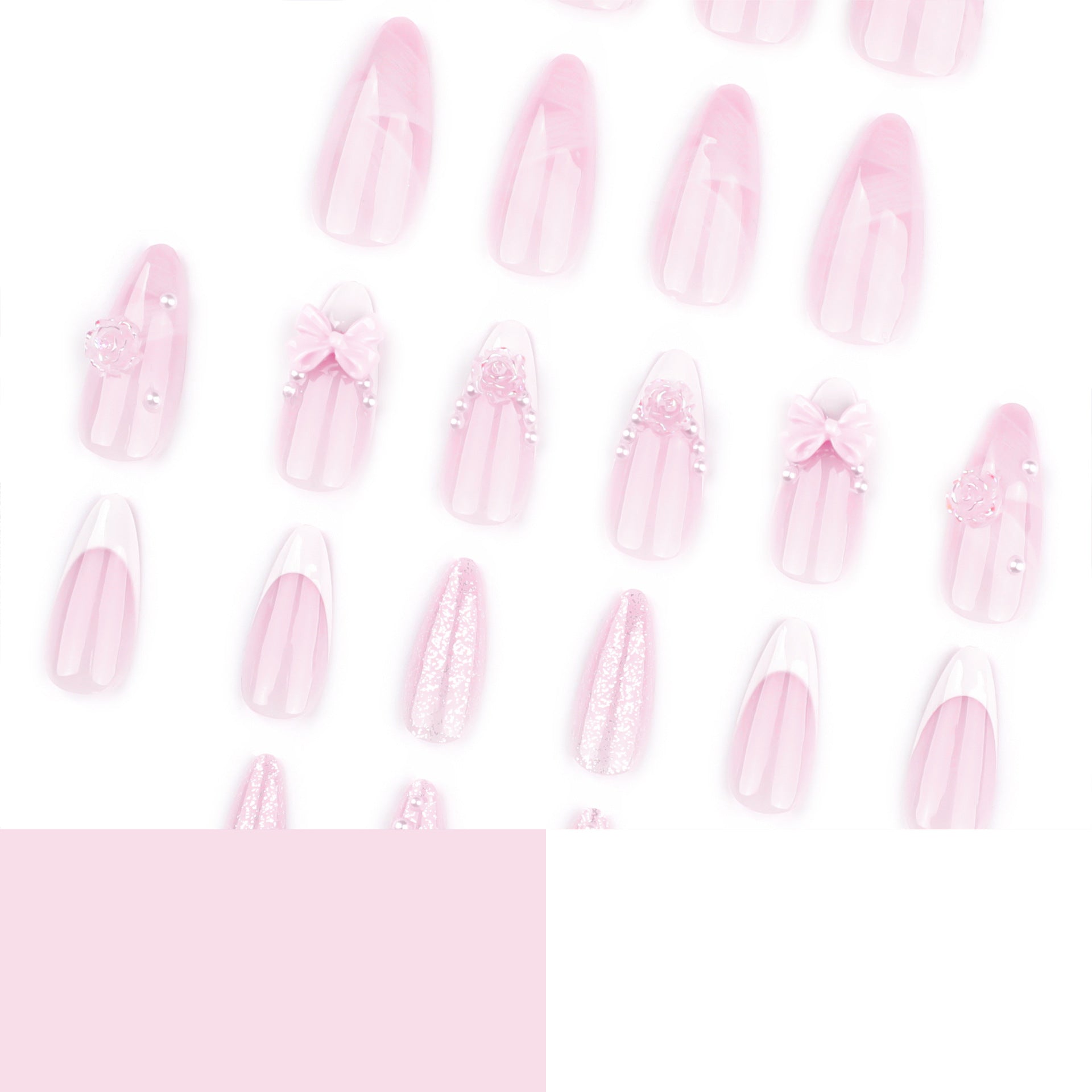 Bow Camellia Press on Nails 24Pcs Medium Almond Nails