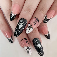 French Ghost Pumpkin（Handmade press on nails）/10Pcs Almond Nails
