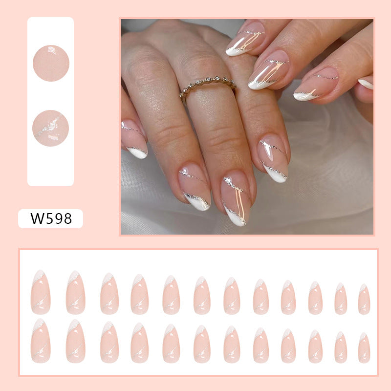 French Sweet Girl Press on Nails 24Pcs Medium Almond Nails