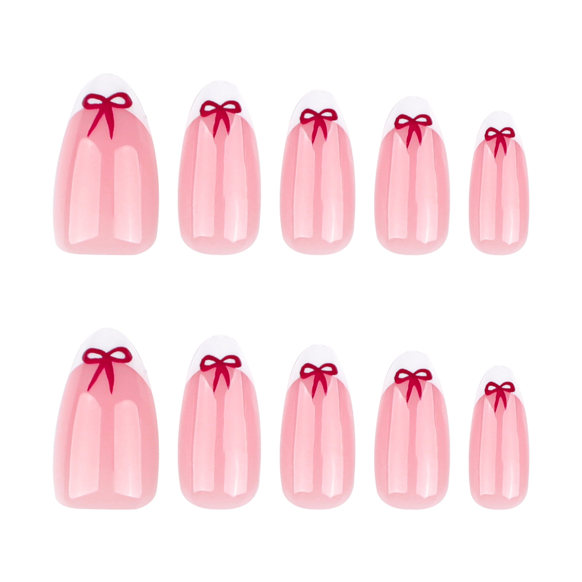 Simple French Bow Press on Nails 24Pcs Short Almond Nails