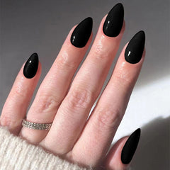 BLACK Press on Nails 30Pcs Short Almond Nails