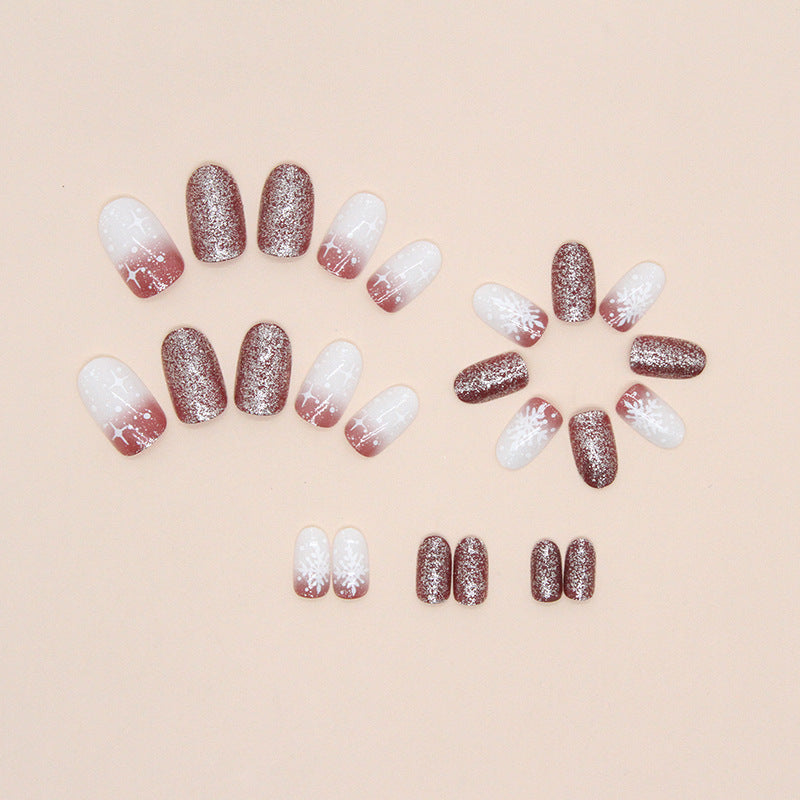 Snowflake Gradient Color Press on Nails 24Pcs Medium Oval Nails