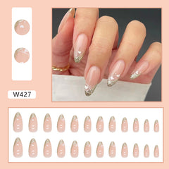 Shining Heart Press on Nails 24Pcs Medium Almond Nails