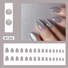 Solid Color Cat Eye Press on Nails 30Pcs Short Almond Nails