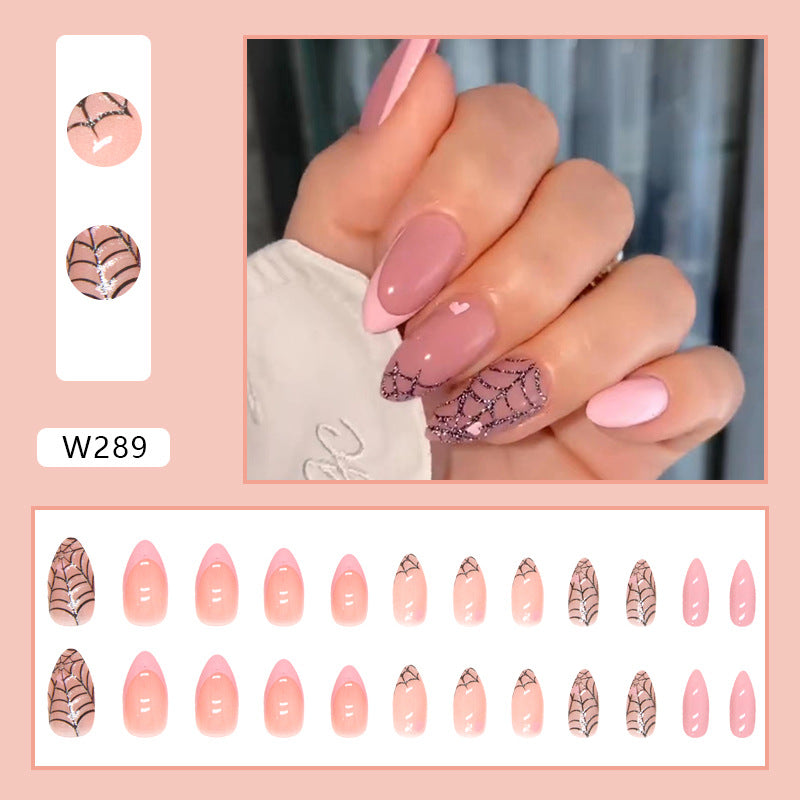 Love Spider Web Press on Nails 24Pcs Medium Almond Nails  