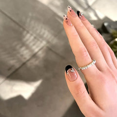 Leopard Black French Butterfly Cat Eye（Handmade press on nails）/10Pcs Oval Nails