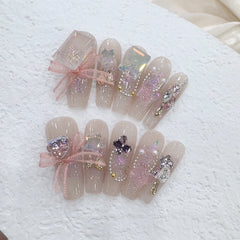 Bow Diamond Handmade press on Nails / 10Pcs  Ballerina Nails