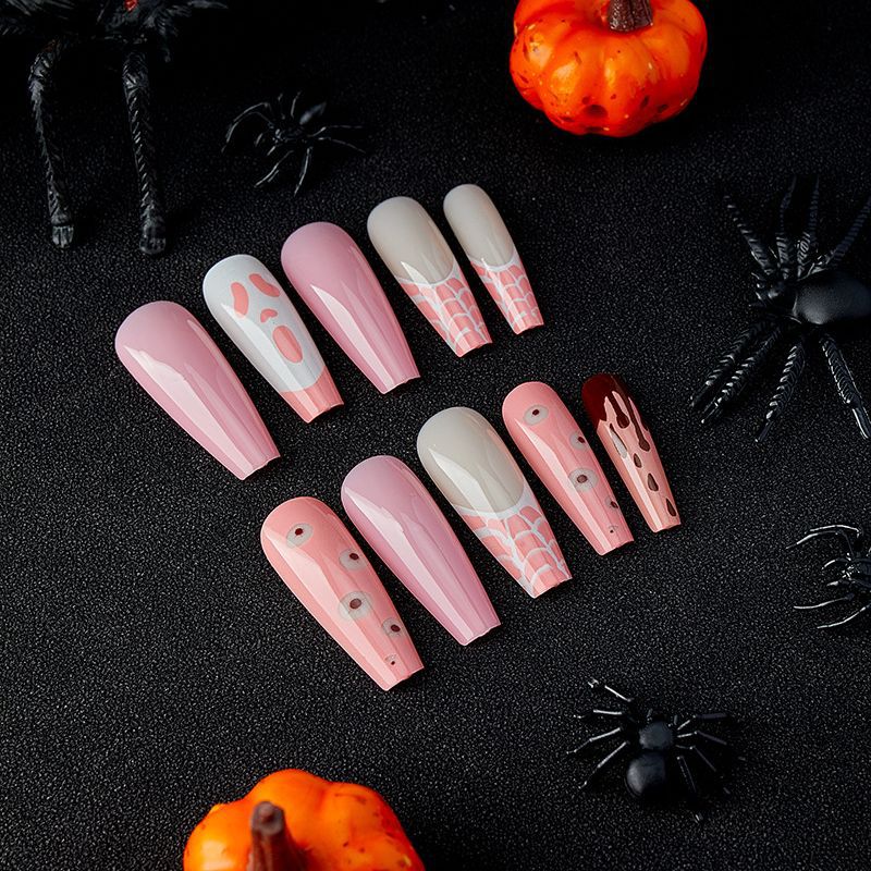 Pink Ghost Press on Nails 24Pcs Long Ballerina Nails  