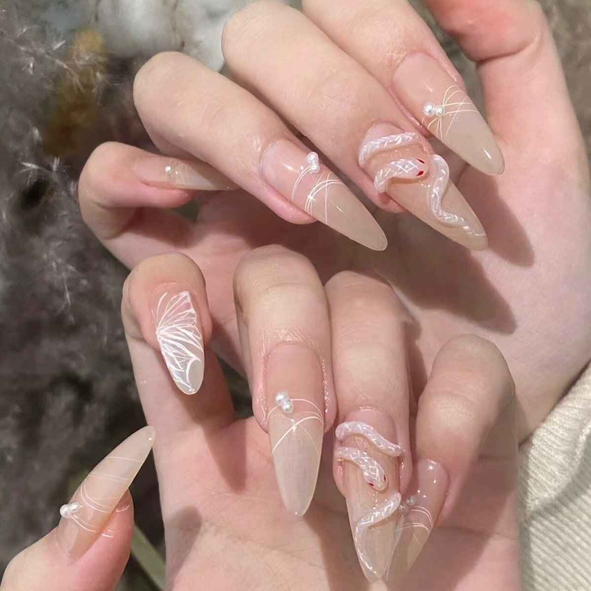 Butterfly & 3D Snake Cat Eye（Handmade press on nails）/10Pcs Stiletto Nails
