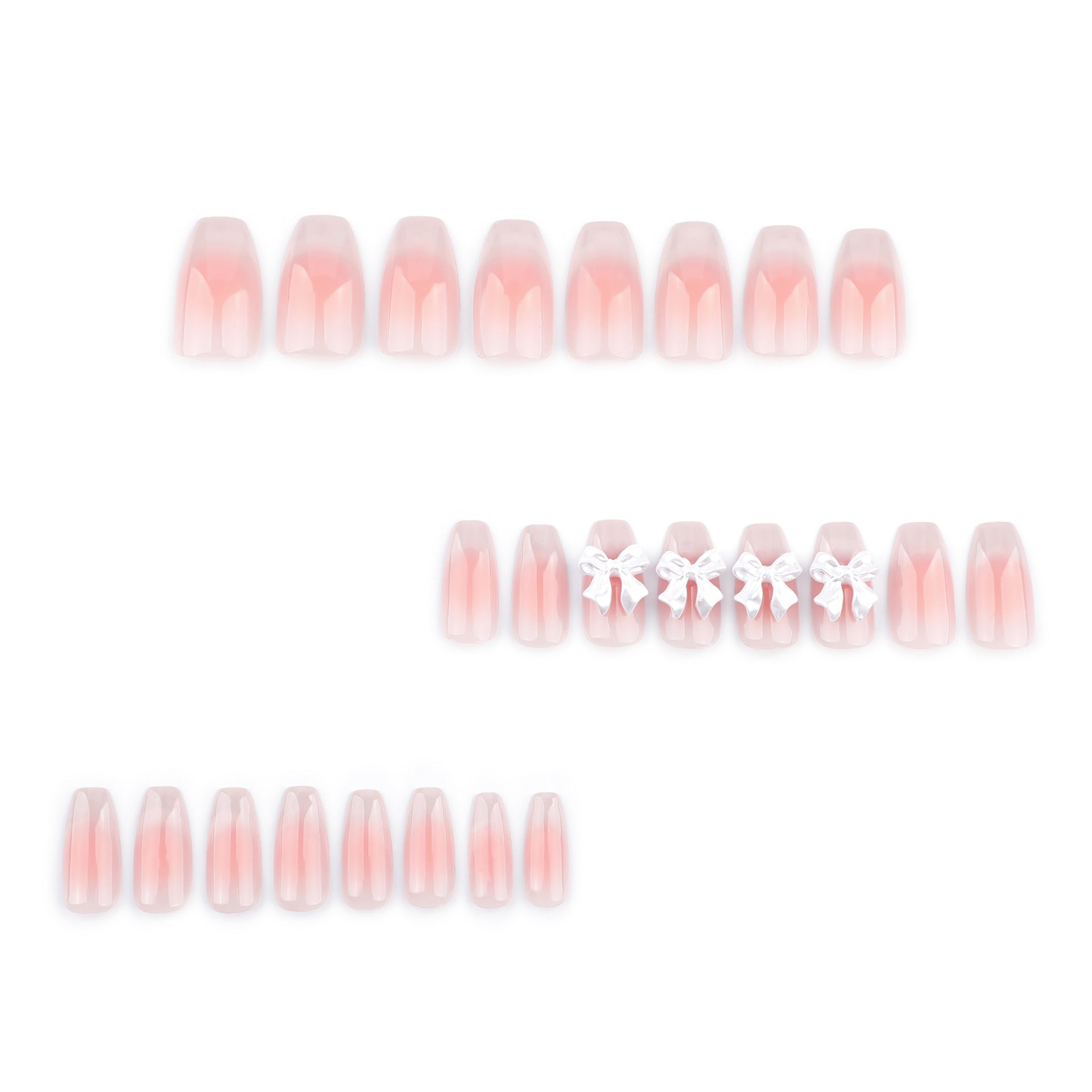 Blush Cat Eye Bow Press on Nails 24Pcs Medium Ballerina Nails