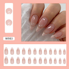 French Gold Edge Press on Nails 24Pcs Medium Almond Nails