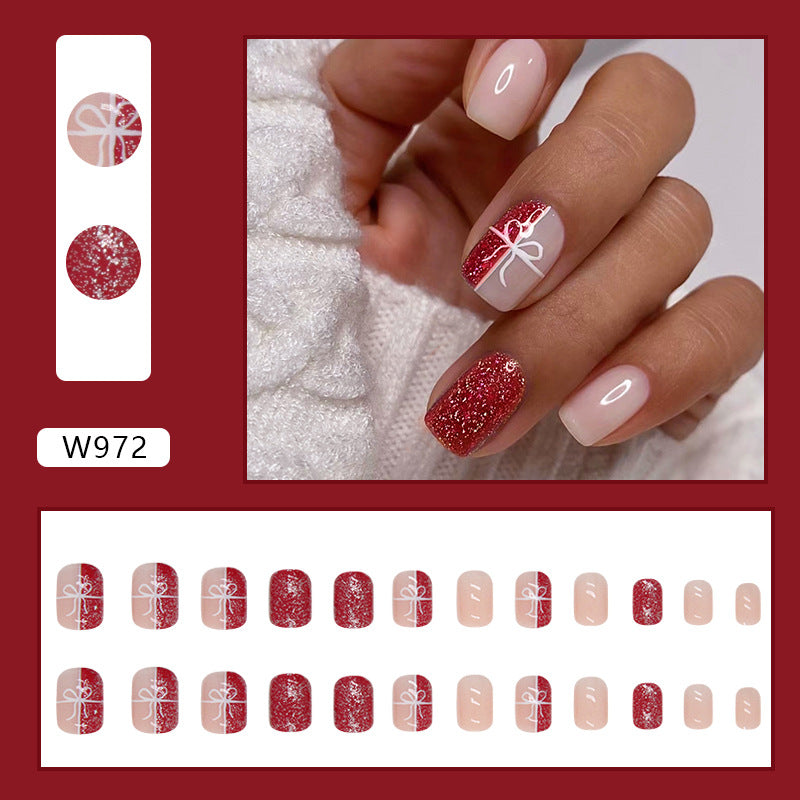 Red Gift Box Press on Nails 24Pcs Short Squoval  Nails