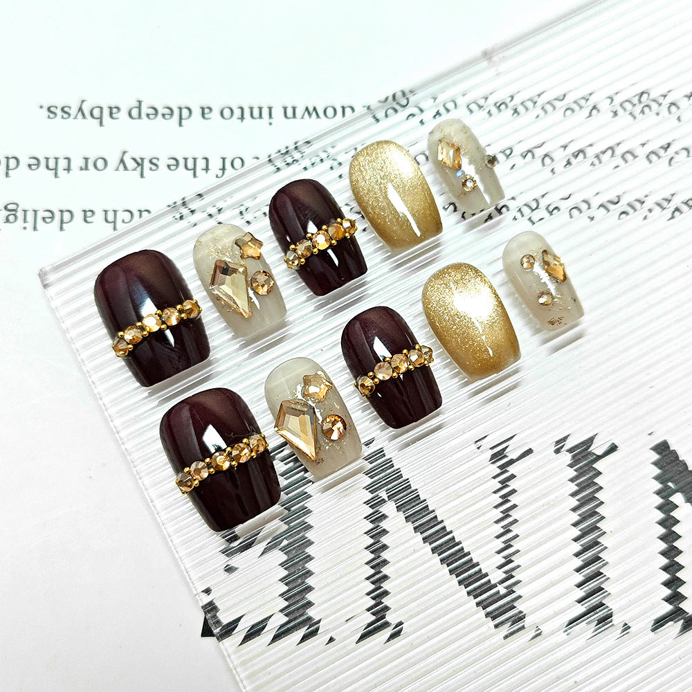 Sweet Starry Sky Cat Eye（Handmade press on nails）/10Pcs Square Nails