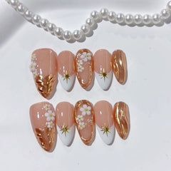 Nude Carved Cat Eye（Handmade press on nails）/10Pcs Almond Nails