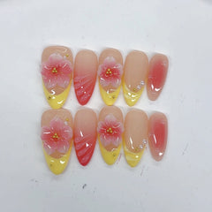 3D Carved French（Handmade press on nails）/10Pcs Almond Nails