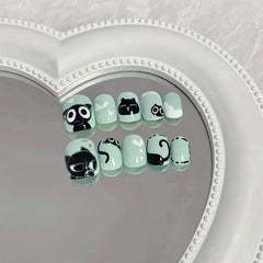 Little Black Cat（Handmade Press On Nails）/24Pcs  Short Children Nails