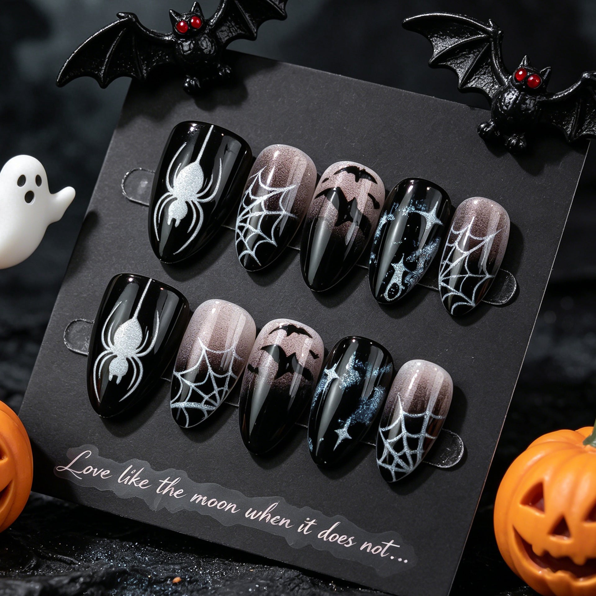Dark Spider Presson on Nails 10Pcs Medium Almond Nails
