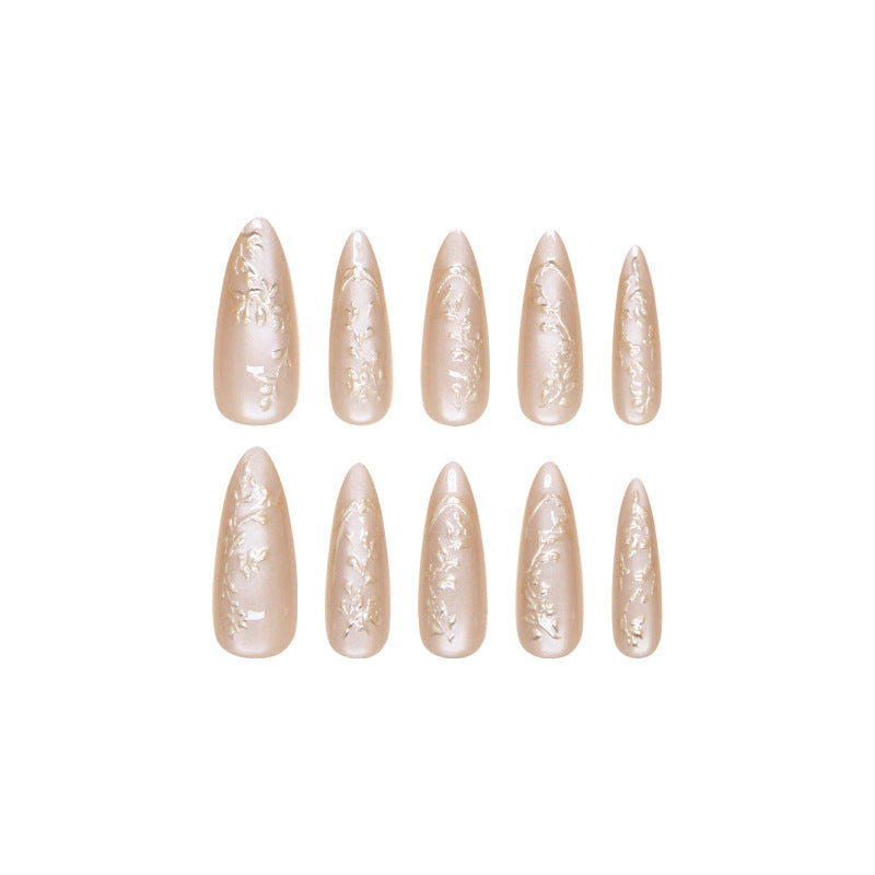 Golden 3D Flower Cat Eye Gradient（Handmade press on nails）/10Pcs Stiletto Nails