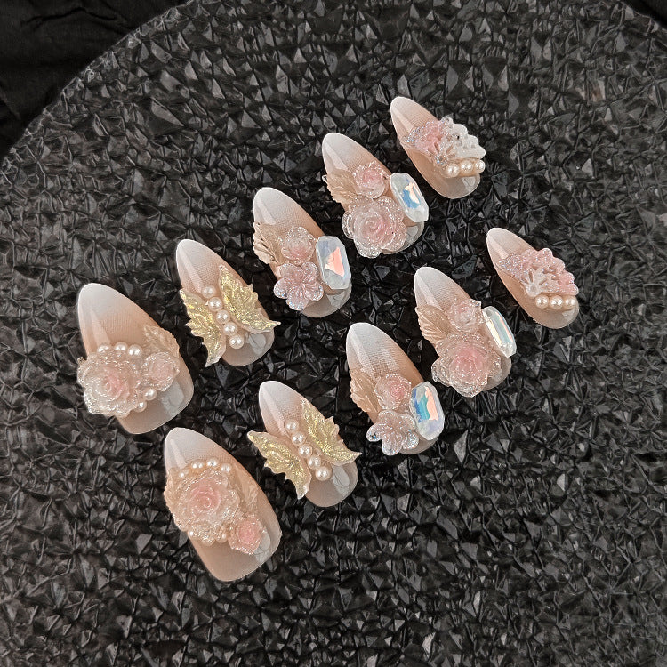 Butterfly Camellia（Handmade press on nails）/10Pcs Almond Nails