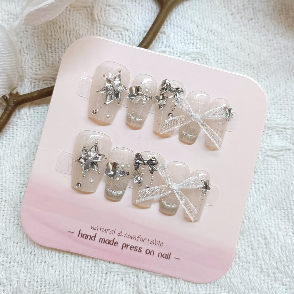 Snowflake & Diamond Bow（Handmade press on nails）/10Pcs Coffin Nails