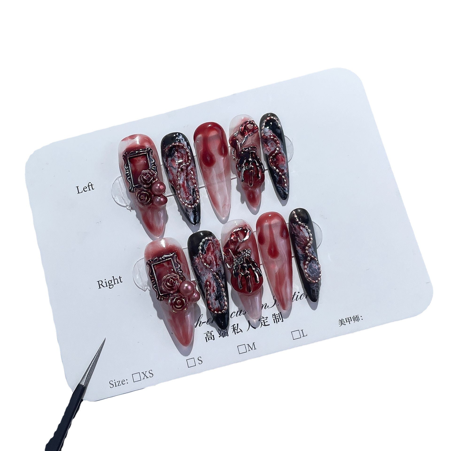 Halloween blood stained roses Handmade press on nails 10pcs