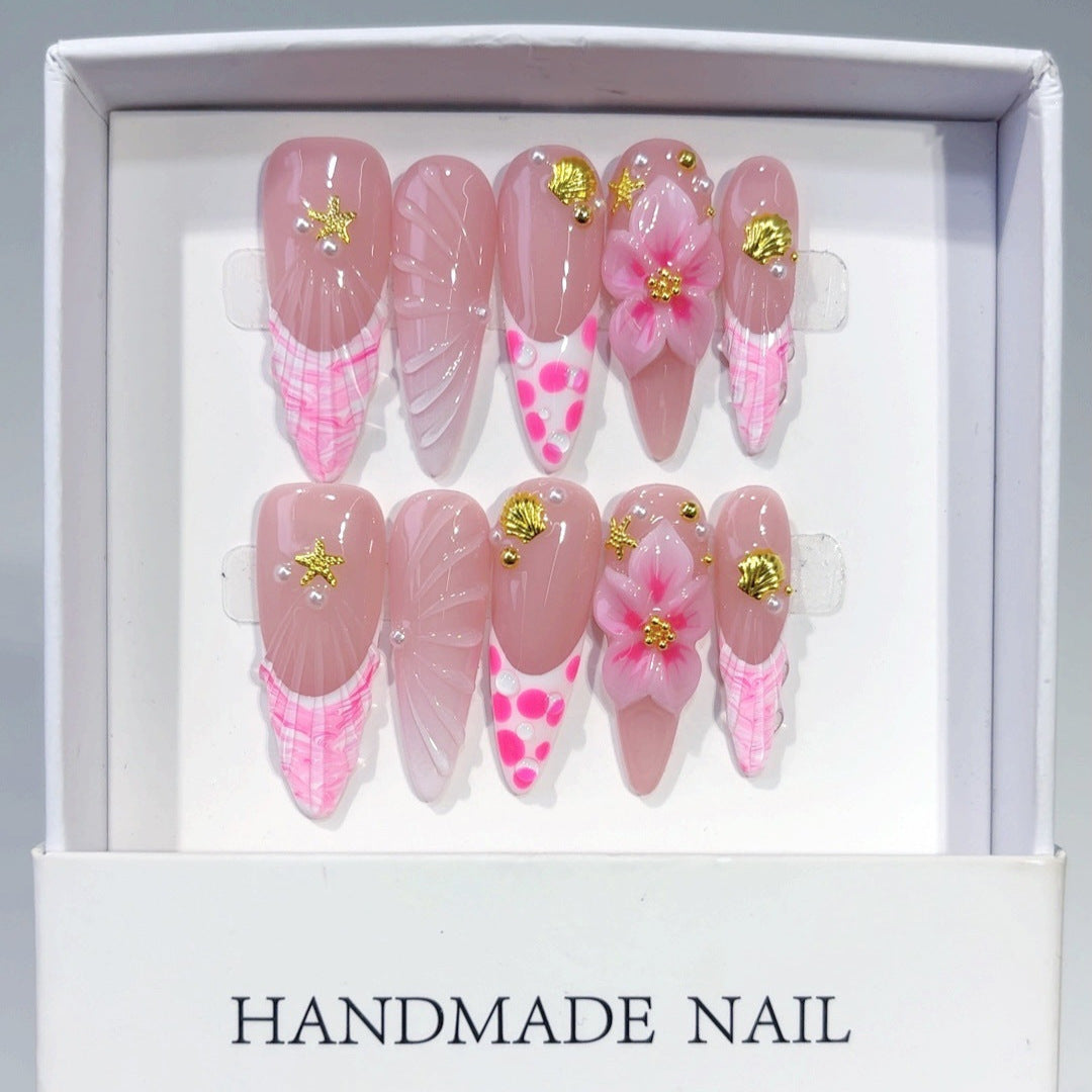 Shell Flower（Handmade press on nails）/10Pcs Stiletto Nails