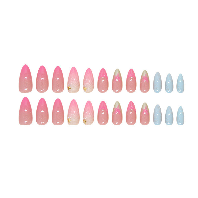 Colorful 3D seashells Summer Press on Nails 24Pcs Medium Almond Nails