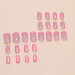 French Aurora Shells Pink Press on Nails 24Pcs Medium Squoval  Nails