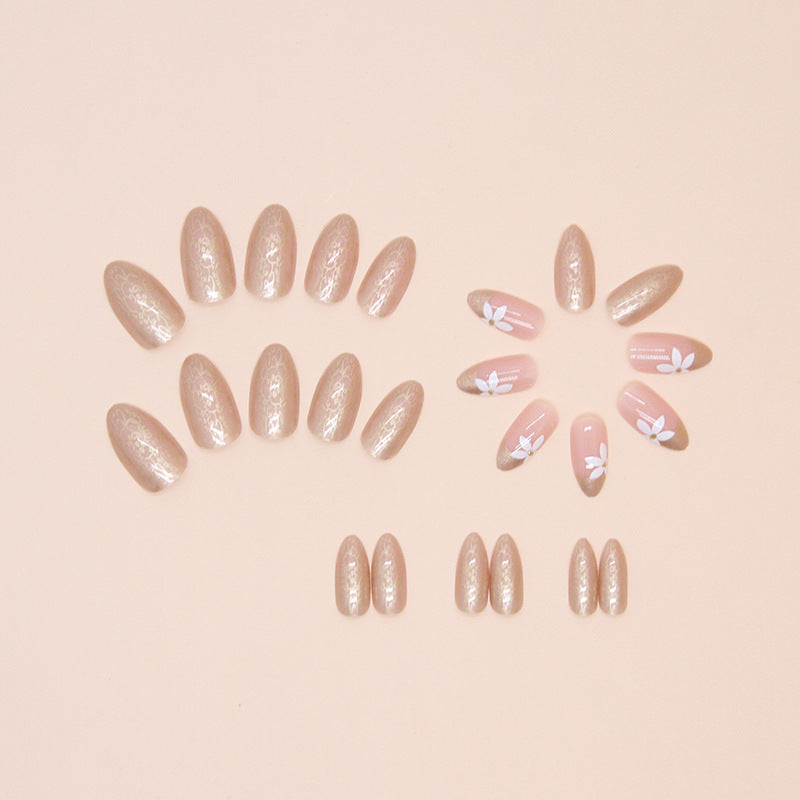 Gold Flower（Handmade press on nails）/24Pcs Almond Nails