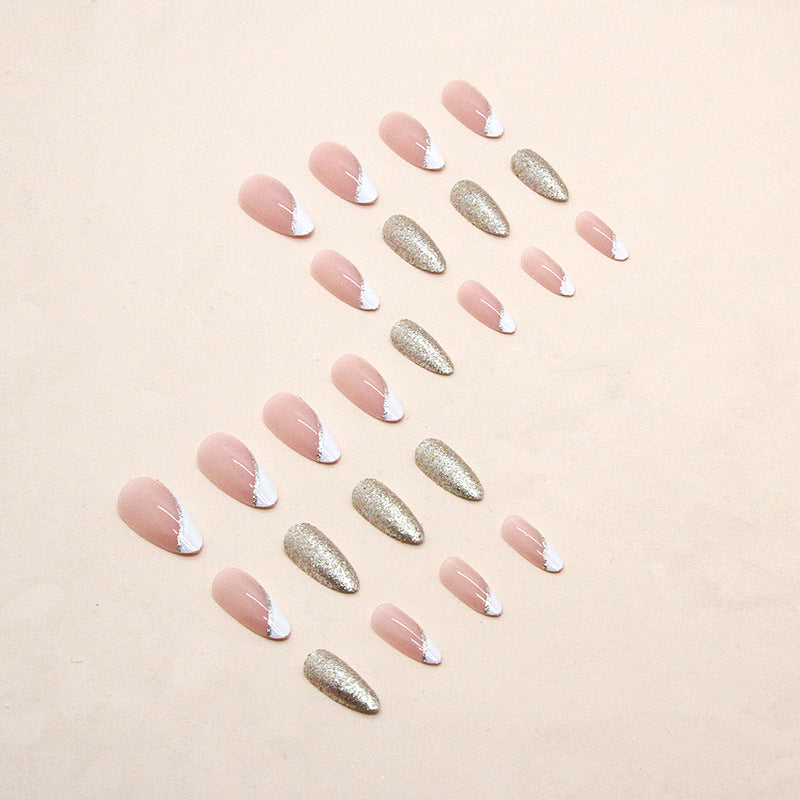 French Shine Press on Nails 24Pcs Medium Almond Nails