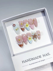 Barbie Embossed（Handmade press on nails）/10Pcs Almond Nails