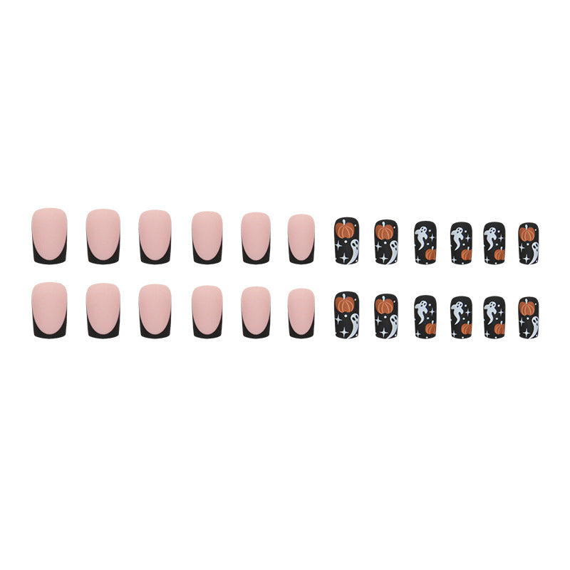 Pumpkin Ghost Press on Nails 24Pcs Medium Squoval Nails  