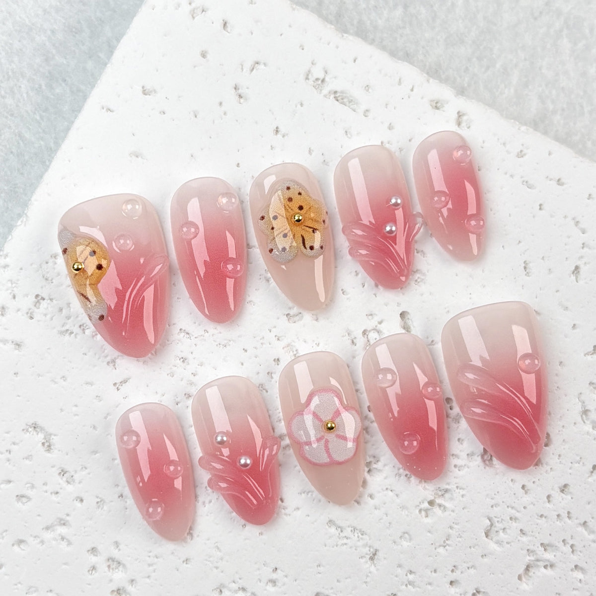 Blush Spring on Nails 10Pcs Short Almond Nails