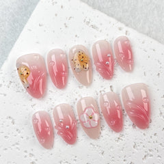 Blush Spring on Nails 10Pcs Short Almond Nails