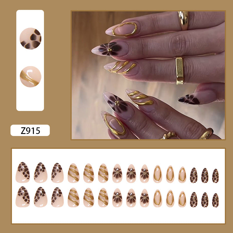 3D flowers Press on Nails 24Pcs Short Almond Nails