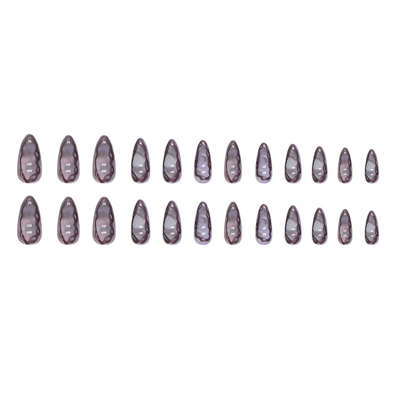 Purple Ripples Press on Nails 24Pcs Medium Almond Nails