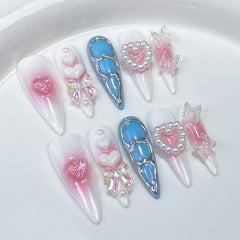 Pink Hot Handmade press on Nails / 10Pcs Stiletto Nails